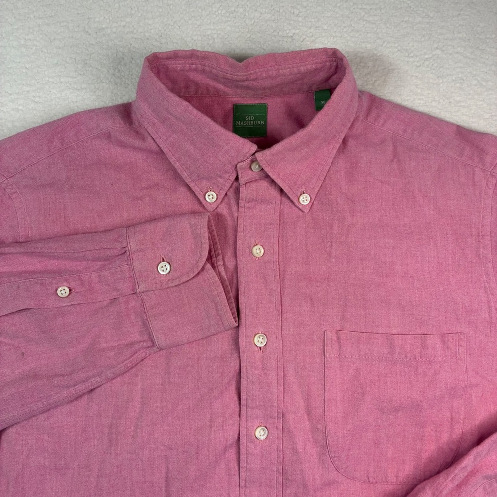 Sid Mashburn Button Shirt Men Medium Pink Cotton Chambray Preppy Long Sleeve